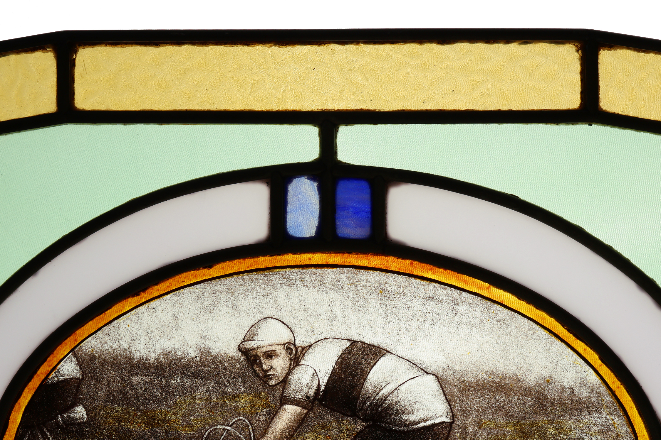 Art Deco Stained Glass Panel Depicting Cyclists in Motion, Belgium ca. 1910thumbnail